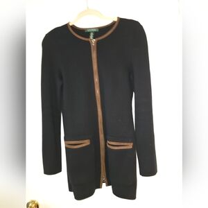 Ralph Lauren Black Cardigan with Brown Trim